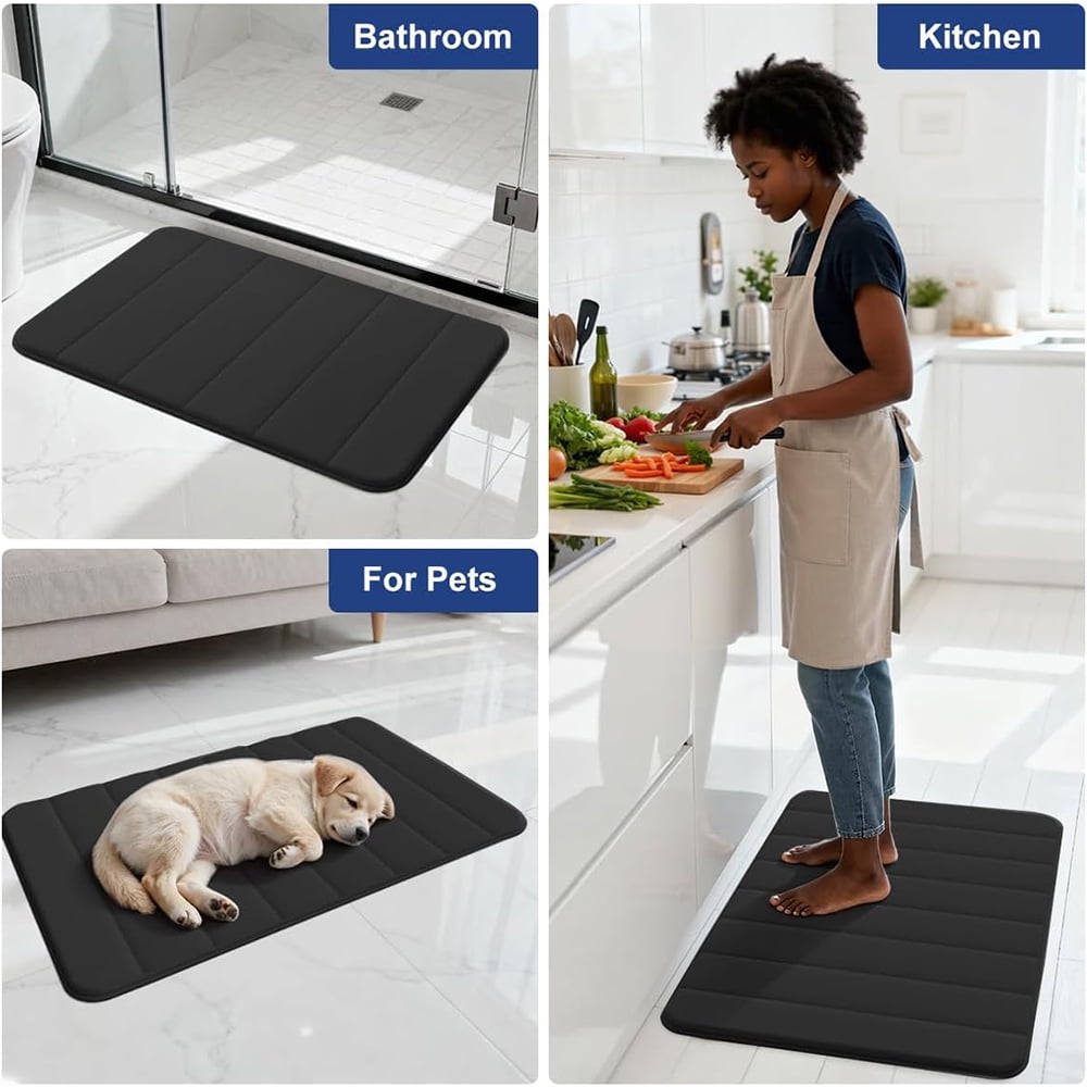 Januofit Bathroom Rugs Set 2 Piece Memory Foam Bath Rugs Non-Slip Bath Mat,Washable Room Mats,Absorbent Shaggy Rugs Super Soft Kitchen Mats, Batroom Carpets for Bathroom,Tub,Shower Home Decor（Black）