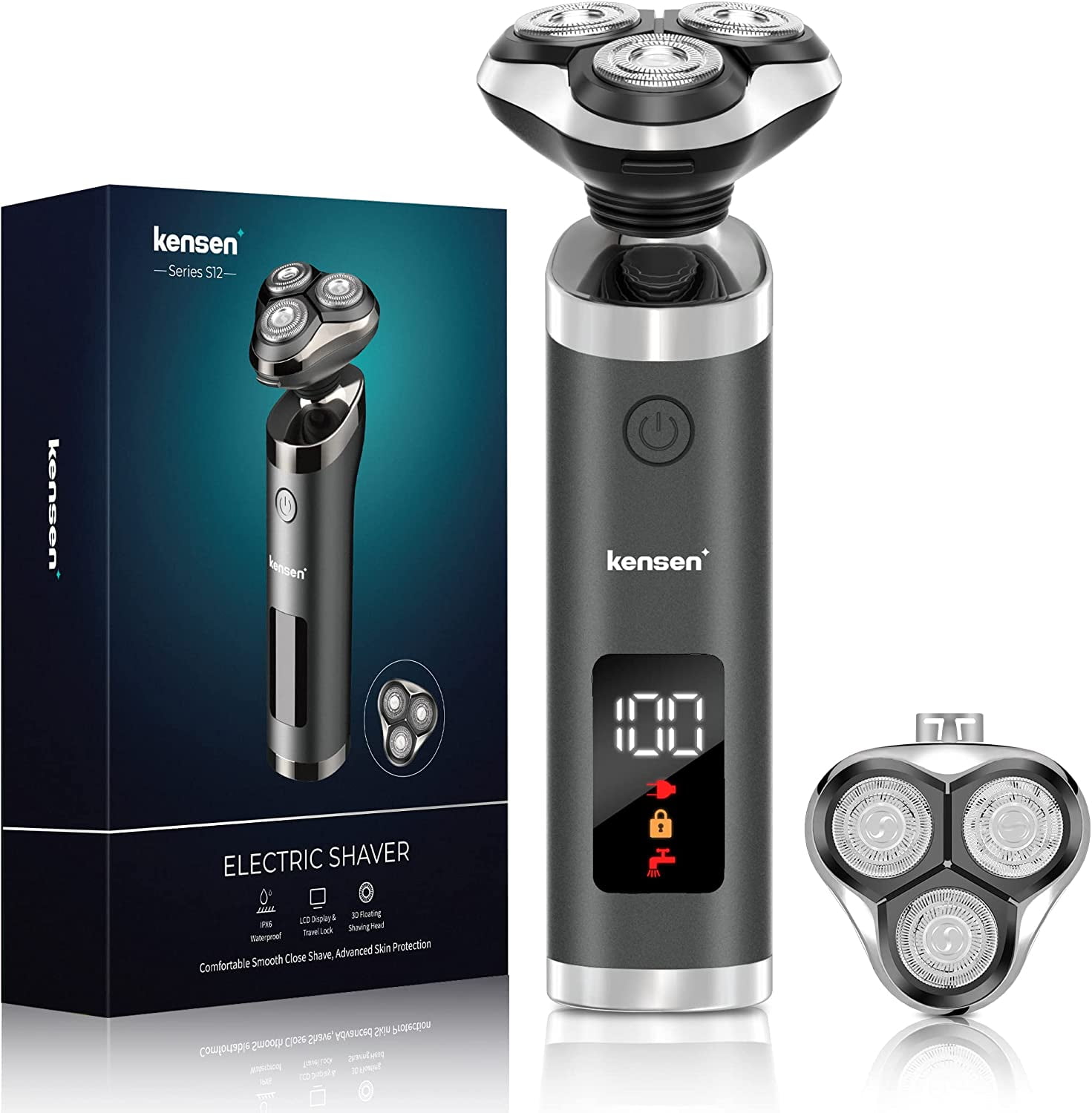 Kensen Men's Electric Shavers Razor Rechargeable Wet/Dry Rotary Shaver