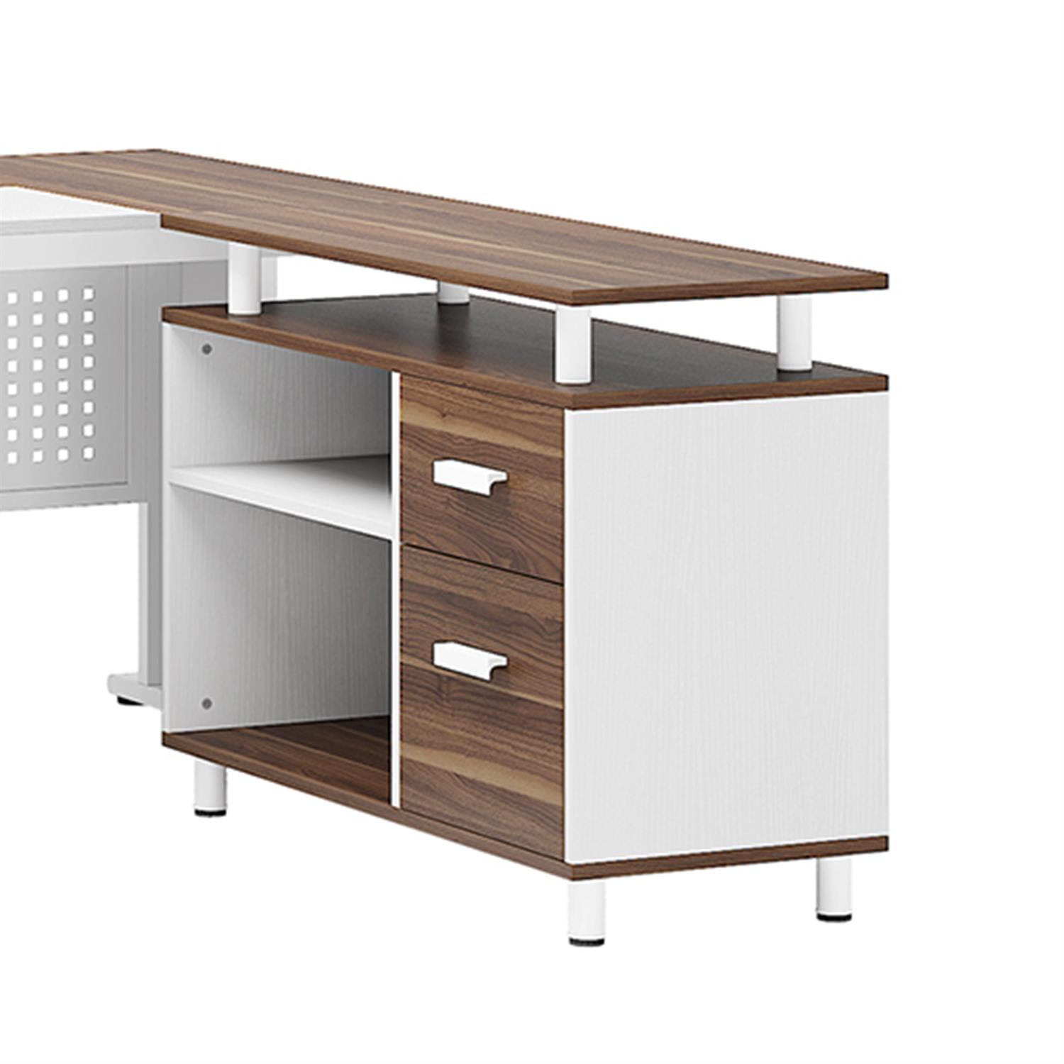 Demi Bonn 63" L-Shaped Computer Desk with File Cabinet and 2 Drawers, Corner Office Desk Study/Writing Table for Home Office Gaming, Brown & White