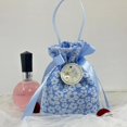 thumbnail image 2 of Canvas Floral Drawstring Bag Satin Bow Stripe Bowknot Handbag Large Capacity Korean Style Ribbon Bow Wrist Bag Wedding, 2 of 4