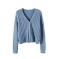thumbnail image 2 of Women's V-Neck Long Sleeve Loose Fit Top Blouse Tunic Solid Color Casual Sweater Jacket for Daily Wear Work Office Vacation Outfits Fashion Essential Gift for Ladies | CSEONE,Blue Free Size, 2 of 7