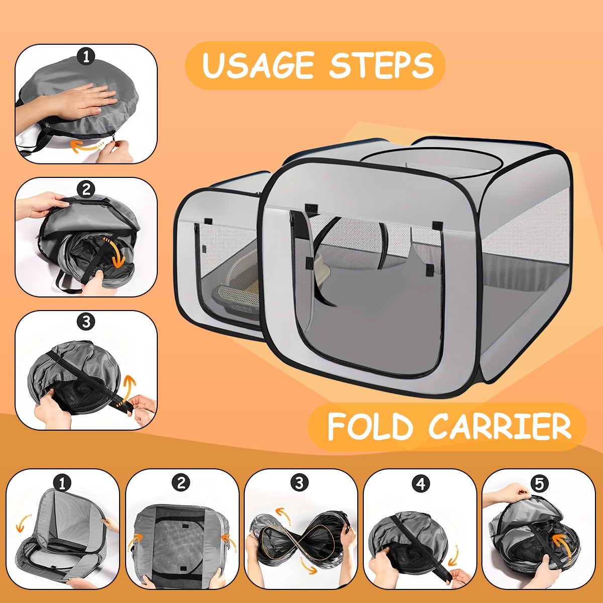 2-in-1 Dog Playpen Cat Pet Playpen, Assembly-Free Indoor Outdoor Kitten Enclosure, Kitten Pen Cat Cage Portable Puppy Tent Crates Kennel for Small Animals