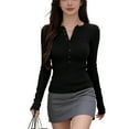 thumbnail image 1 of Xuyuer Women's Solid Color Waist Cinching Slim V-neck Long Sleeve Shirt, Tailored Blouse for Professional Attire, Formal Events and Flattering Office Wear, 1 of 6