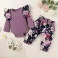 thumbnail image 2 of Vedolay Two Piece Sets for Girl 2 Piece Outfits Button Front Long Sleeve Shirt and Bow Plaid Pants Set,Purple 9-12 Months, 2 of 3