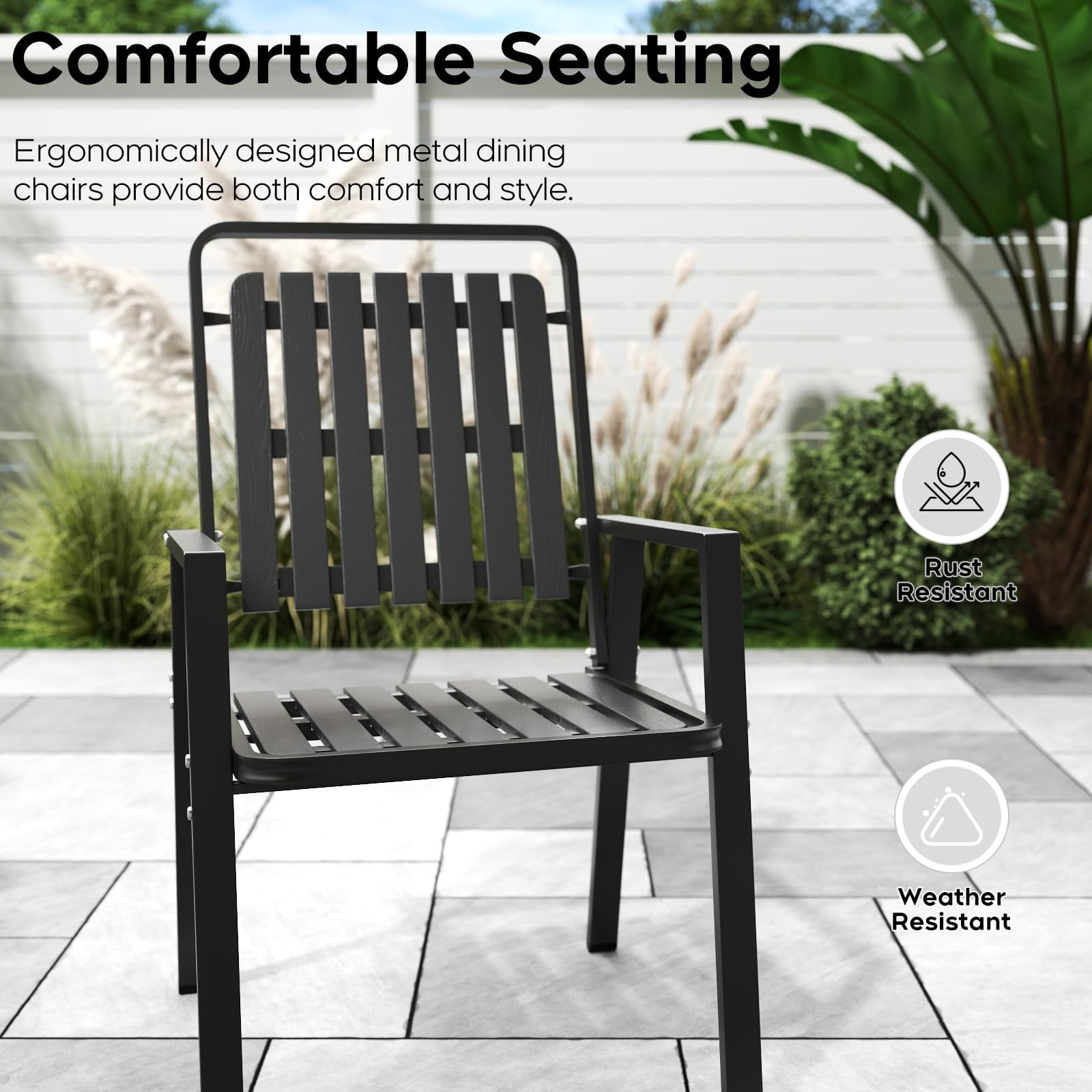 CHINNLUU 350LBS Outdoor Patio Chairs Set of 4, Patio Dining Chairs with Metal Frame, Heavy-Duty Outdoor Chairs with Armrest for Garden, Poolside, Backyard, Lawn