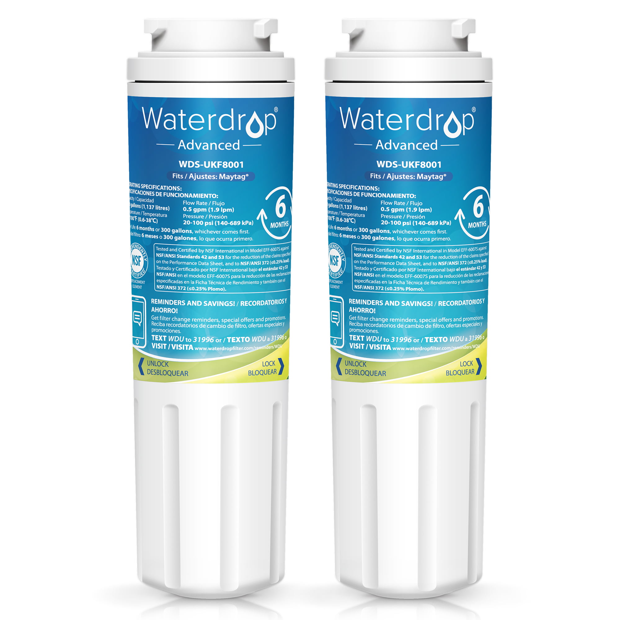 2 Pack GLACIER FRESH Refrigerator Water Filter Fits whirlpool UKF8001AXX-750 