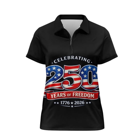 FUIALDOLG American Flag 250 Design Tennis Short Sleeved Shirt for Golf Outdoor Sports, Quick Dry Polyester Golf Pullover Soft 1/4 Zip Golf Shirt