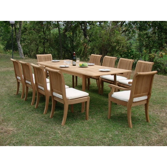 Teak Dining Set:10 Seater 11 Pc - 94" Double Extension Rectangle Table and 10 Giva Chairs (8 Armless and 2 Arm / Captain) Outdoor Patio Grade-A Teak Wood WholesaleTeak #WMDSGVz