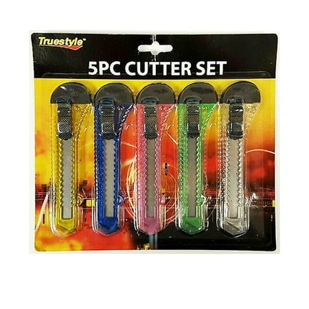 5 Pc Retractable Cutter Set Razor Blade Utility Knife Box Snap Off Lock