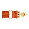 thumbnail image 2 of 4 Ct Princess Cut Studs Red Crystal 14K Yellow Solid Gold Everyday Dainty Earrings Push Back, 2 of 7