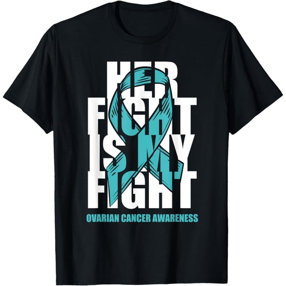 Crewneck Unisex Tee - Ovarian Cancer Awareness Month Teal Ribbon Her Fight Gift T-Shirt
