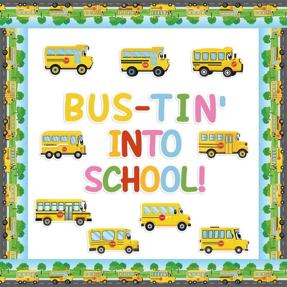 Grobro7 School Bus Cardboard Bulletin Board Decor Set, 104 Pieces