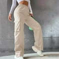 thumbnail image 2 of Petite Cargo Pants For Women High Waisted Trendy Lightweight Joggers Elastic Straight Leg with Pocket Casual Baggy Pants Beige XL, 2 of 5