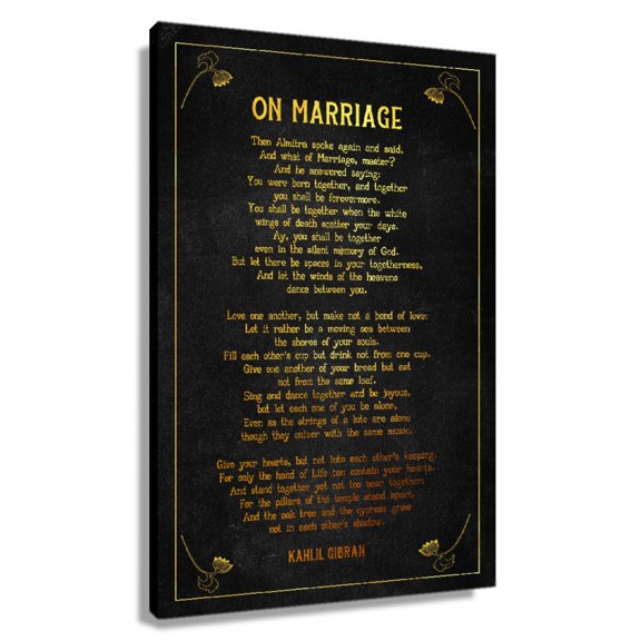 On Marriage Poem Wall Decor Kahlil Gibran Quote Wall Art Poetry Poster Prints Rectangular Paintings for Living Room Printing Pictures Decorations Framed 16×24 in