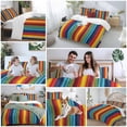 thumbnail image 5 of 3 Piece Abstract Vertical Striped Duvet Cover Set Full Size,Microfiber Comforter/Quilt Cover with Corner Ties and 2 Pillowcases,Colorful Rainbow Stripes Retro All Season Bedding with Zipper Closure, 5 of 8