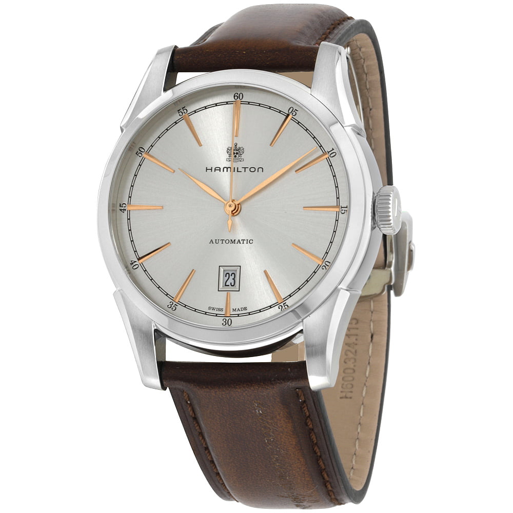 Hamilton Men's 42mm Brown Leather Band Steel Case Automatic Silver-Tone ...