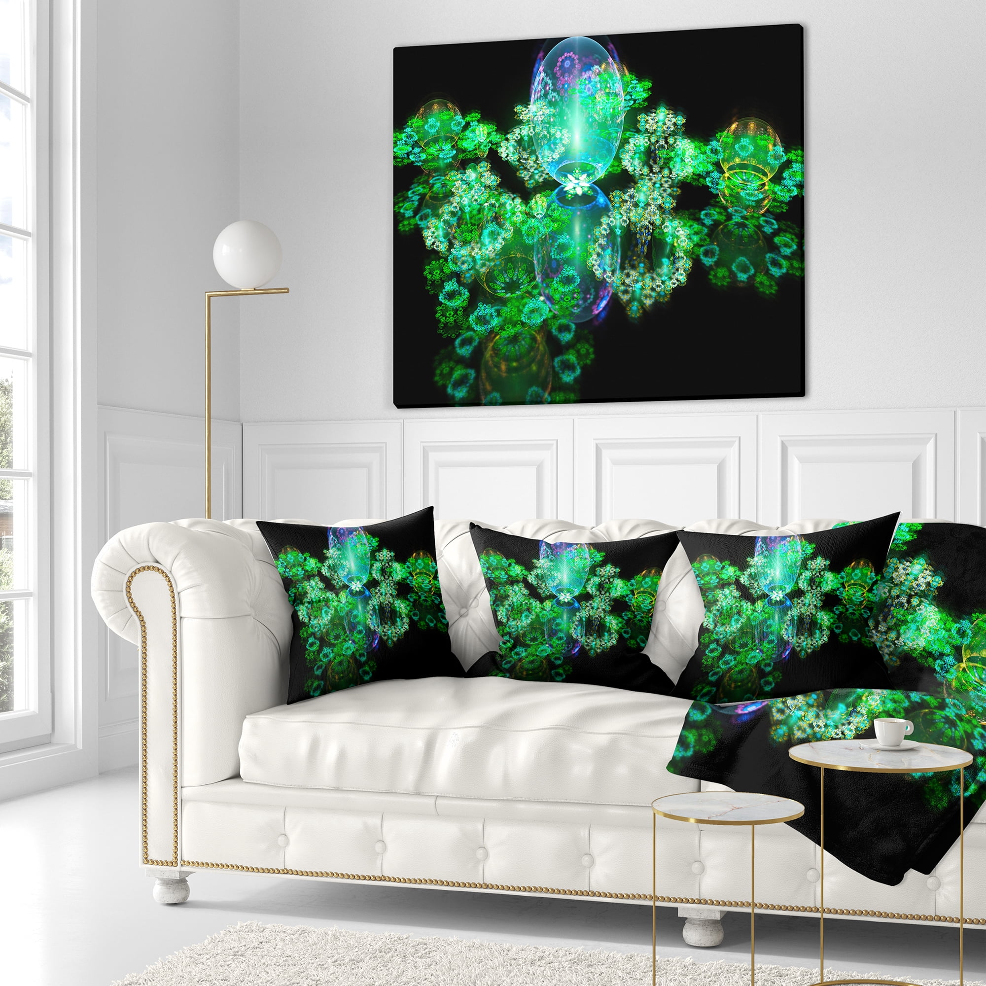 Designart Green Water Drops on Mirror - Abstract Throw Pillow - 16x16