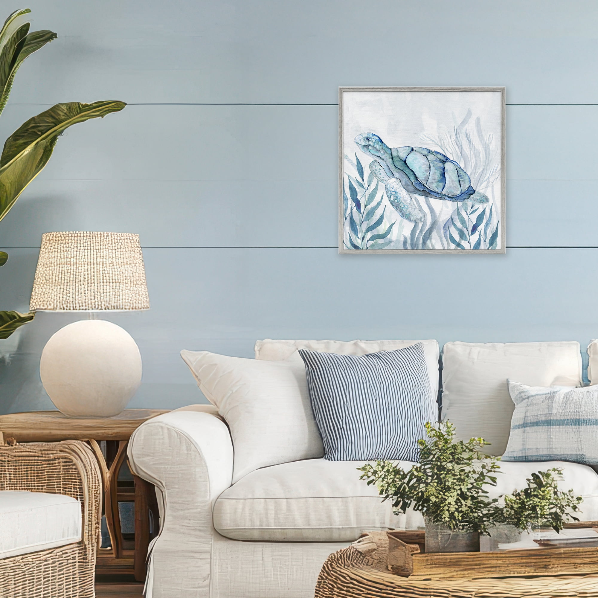 Stupell Industries Sea Turtle with Subtle Smile Gray Framed Giclee Art, design by Janet Tava