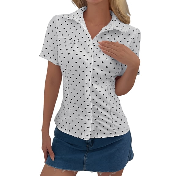 Women'S Ruched Button Down Shirt Short Sleeve Tie Back Fitted Blouses White S