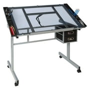 OneSpace 50-CS01 Draft Table Craft Station, Silver with Blue Glass