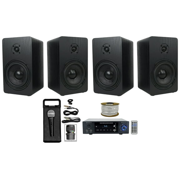 Rockville BLUAMP 150 Amplifier w/ Bluetooth (4) 6.5" Bookshelf Speakers Mic