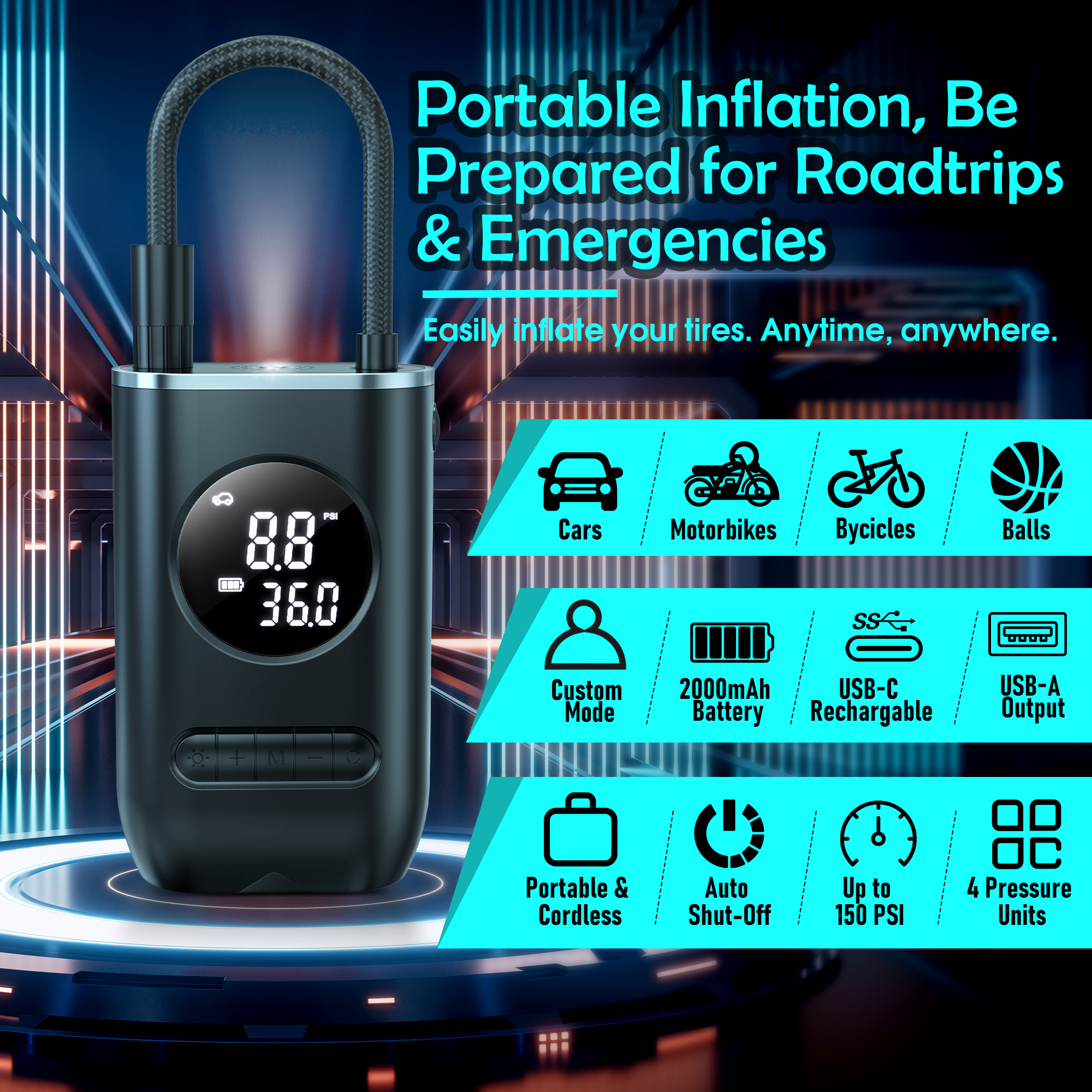 Qunler 150PSI Cordless Tire Inflator with Digital Gauge photo 8
