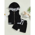 thumbnail image 2 of Baby Boys Summer Clothes Sleeveless Zipper Hooded Tank Tops Solid Color Drawstring Shorts Set, 2 of 8