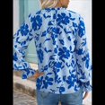 thumbnail image 4 of Blusa de Estilo Bohemio con Cuello en V y Mangas Largas, Estilo Floral, Informal, Holgada, de Verano, con Mangas Abullonadas para Mujer. Azul S, 4 of 6
