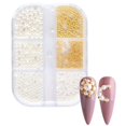 thumbnail image 1 of 1Box Pearl Decorations Nail Charms White Round Nail Parts Gold Steel Beads Balls Jewelry Nail Art Accessories Color:ZZ01, 1 of 5