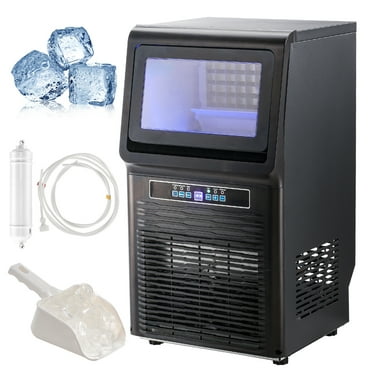 KFFKFF Commercial Ice Maker   70lbs/day, 36 Ice Squares in 12-15 Minutes, Independent Cabinet Ice Producer with 12lbs Storage Bins LED Digital Screen