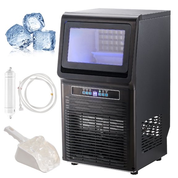 KFFKFF Commercial Ice Maker 70lbs/day, 36 Ice Squares in 12-15 Minutes, Independent Cabinet Ice Producer with 12lbs Storage Bins LED Digital Screen