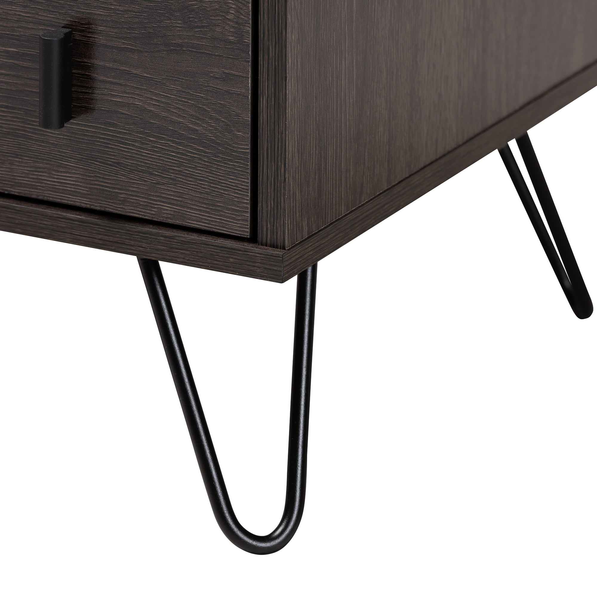 Baxton Studio Glover Modern and Contemporary Dark Brown Finished Wood and Black-Tone Finished Metal 2-Drawer Nightstand