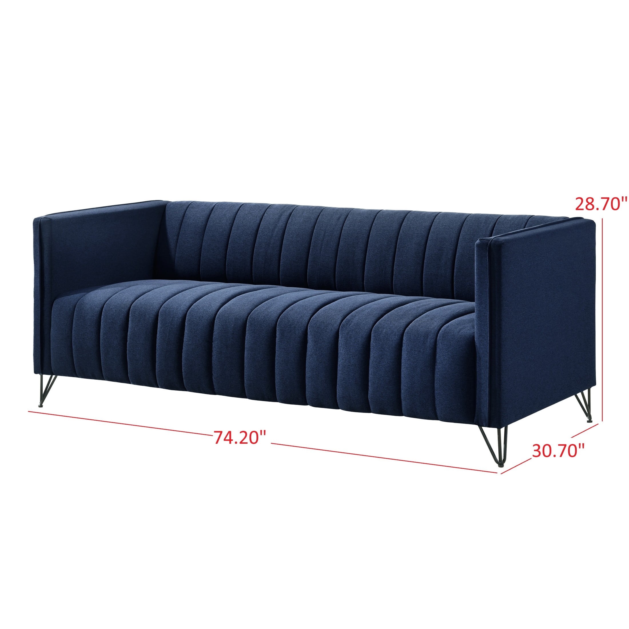 Home Design Kurtis 2-Piece Living Room Set with Square Arm Loveseat and Sofa, Channel-Tufted Upholstery, Blue