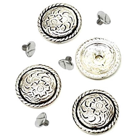 2 Pack 1-1/2 Hilason Silver Plated Floral Round Concho Saddle Headstall