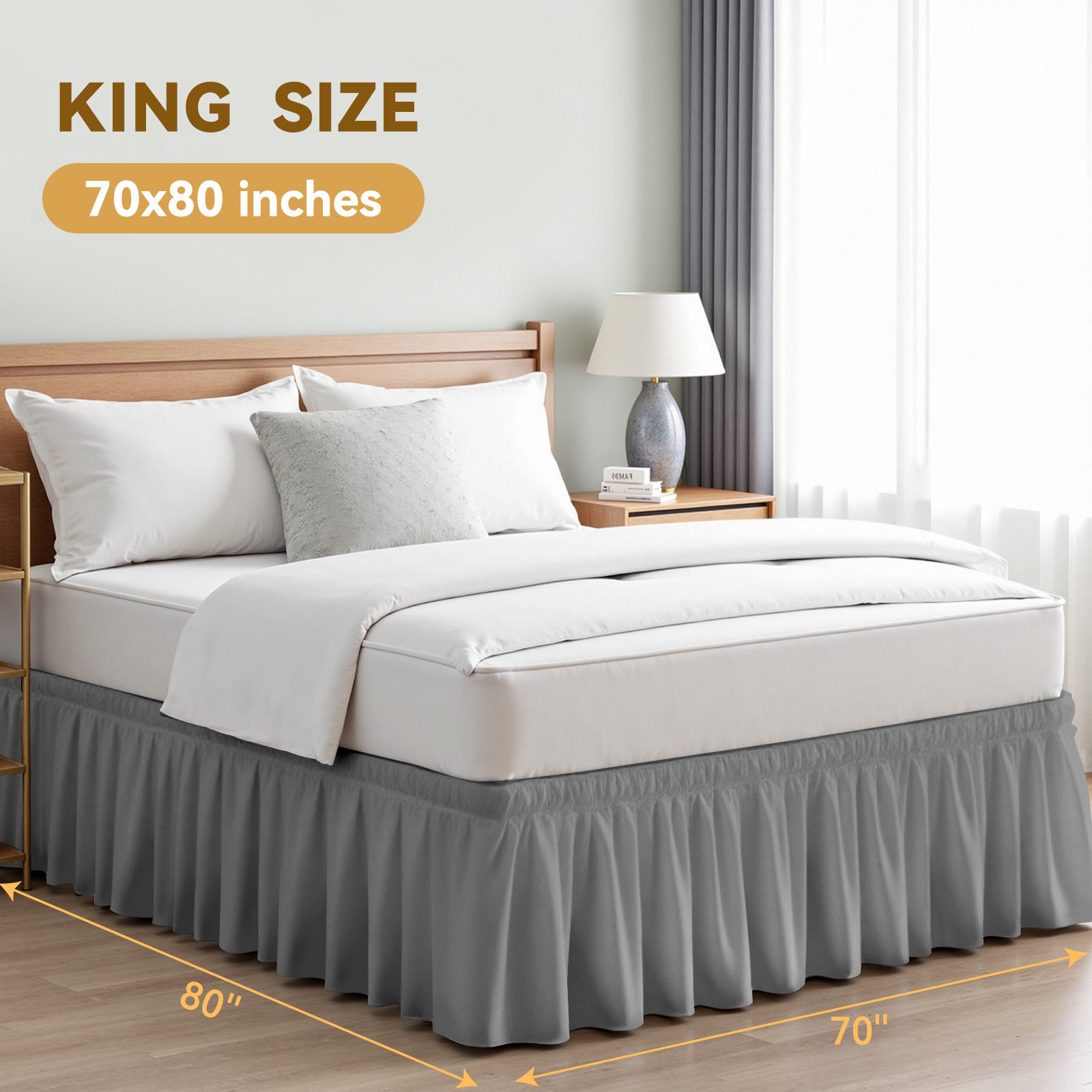 AzulHome Bed Skirts Dust Ruffle for King/California King Size Bed, 18 inch Tailored Drop with Adjustable Elastic Belt, Easy to Install and Clean (Grey)