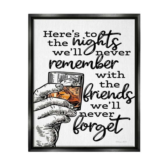 Stupell Industries Funny Drinking with Friends Food & Beverage Painting Black Floater Framed Canvas Art Print Wall Art, 17 x 21
