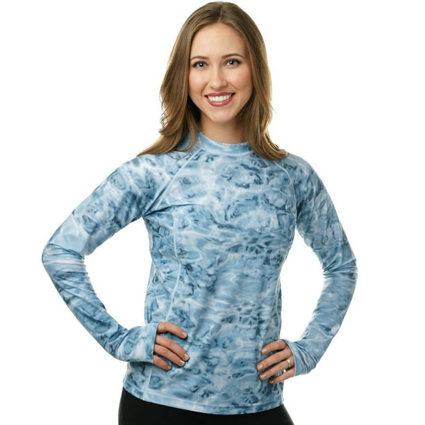 Aqua Design Women Long Sleeve Sun Protection Rash Guard Swim Surf Snorkel Shirt With Thumb Holes Aqua Sky Size 2xl Walmart Com