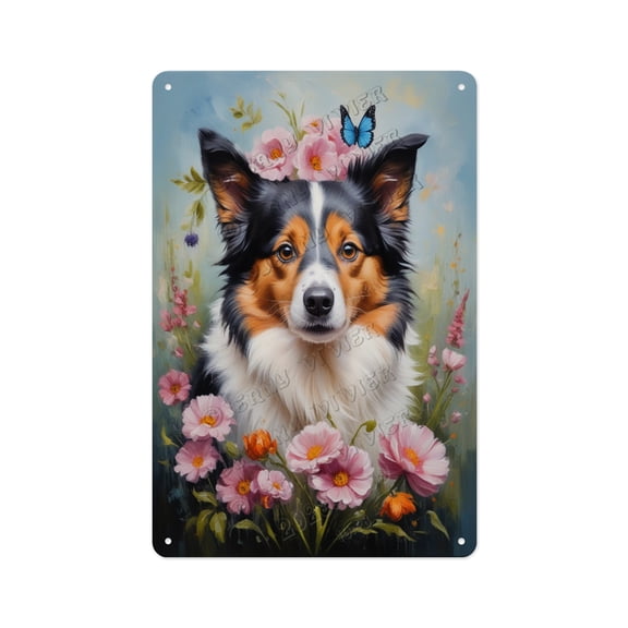 Herding Dog Floral Art Aluminum Sign 12x16 Inches - Metal Rustic Entryway Decor for Working Dog Lovers