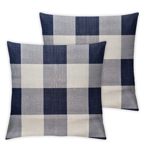 Acheng Dark Blue White Decorative Throw Pillow Covers Farmhouse Retro Buffalo Plaid Checkered Cushion Cases Home Décor Set of 2 for Couch Sofa Patio Outdoor 12x12in