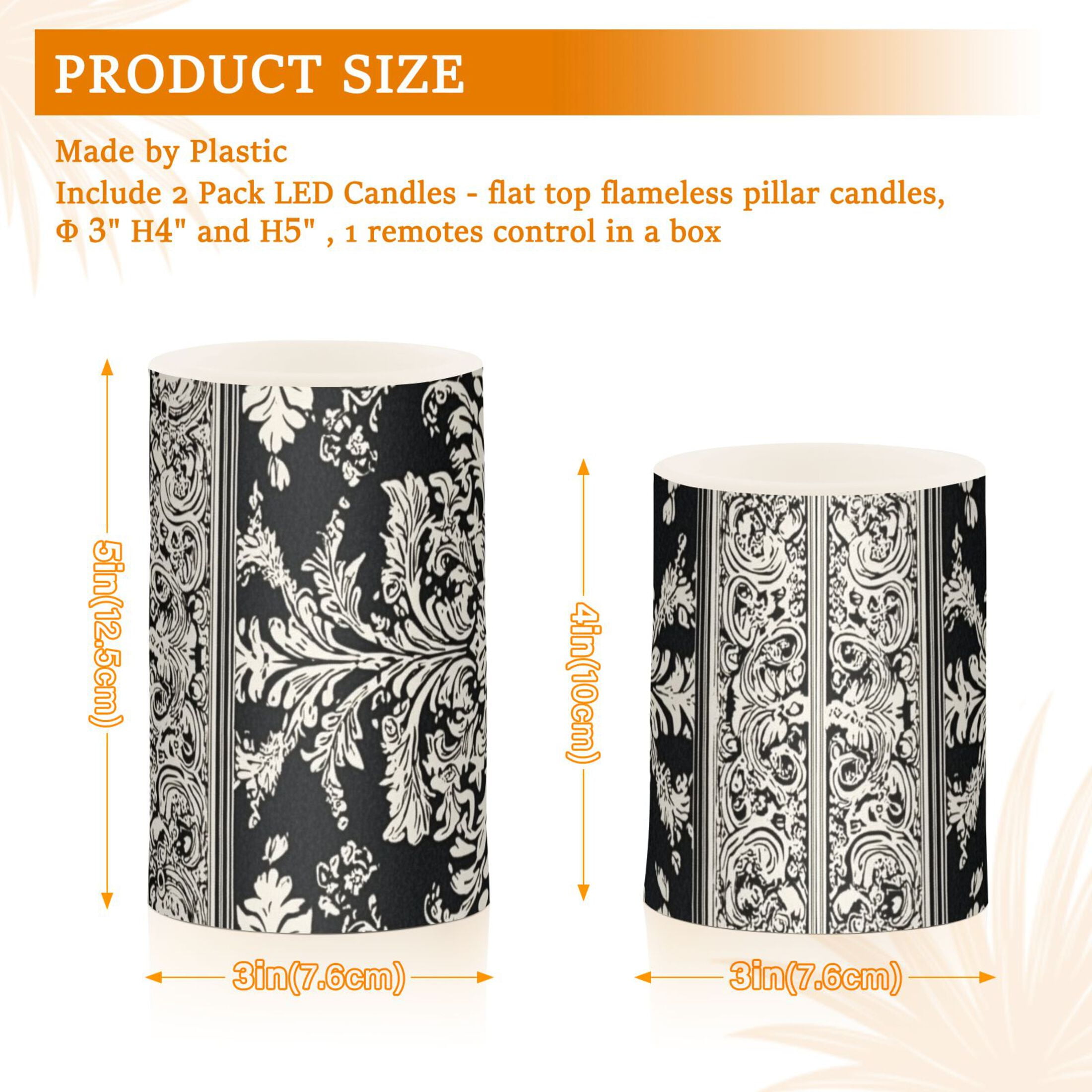 Black and White Paisley Flowers Pattern Flickering Flameless Candles LED Tealight Battery Operated with Remote Set of 2 Holiday Decor Ornaments