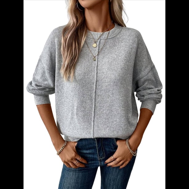 Suéteres de Mujer de Otoño, Informales, de Larga, Ligeros, de Gran Tamaño, Tipo Pulóver Gris L
