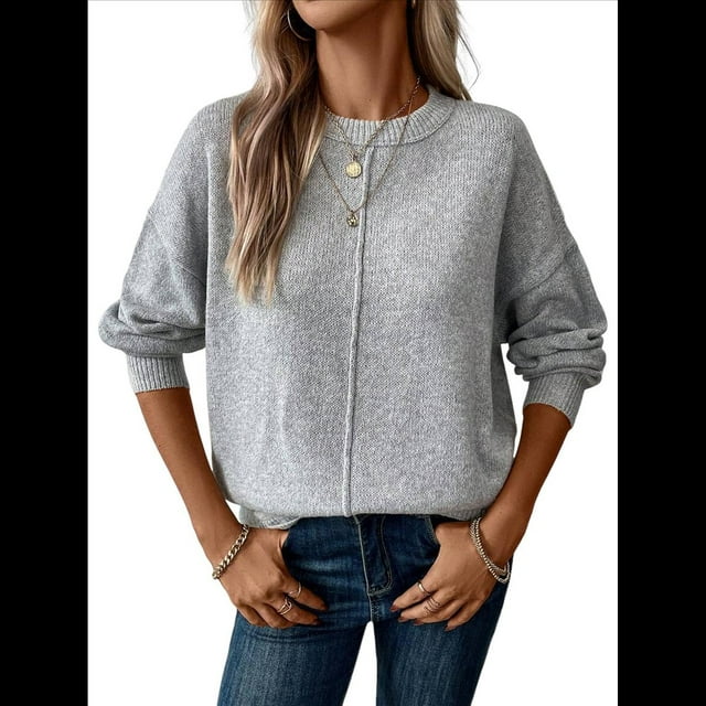 Suéteres de Mujer de Otoño, Informales, de Larga, Ligeros, de Gran Tamaño, Tipo Pulóver Gris S