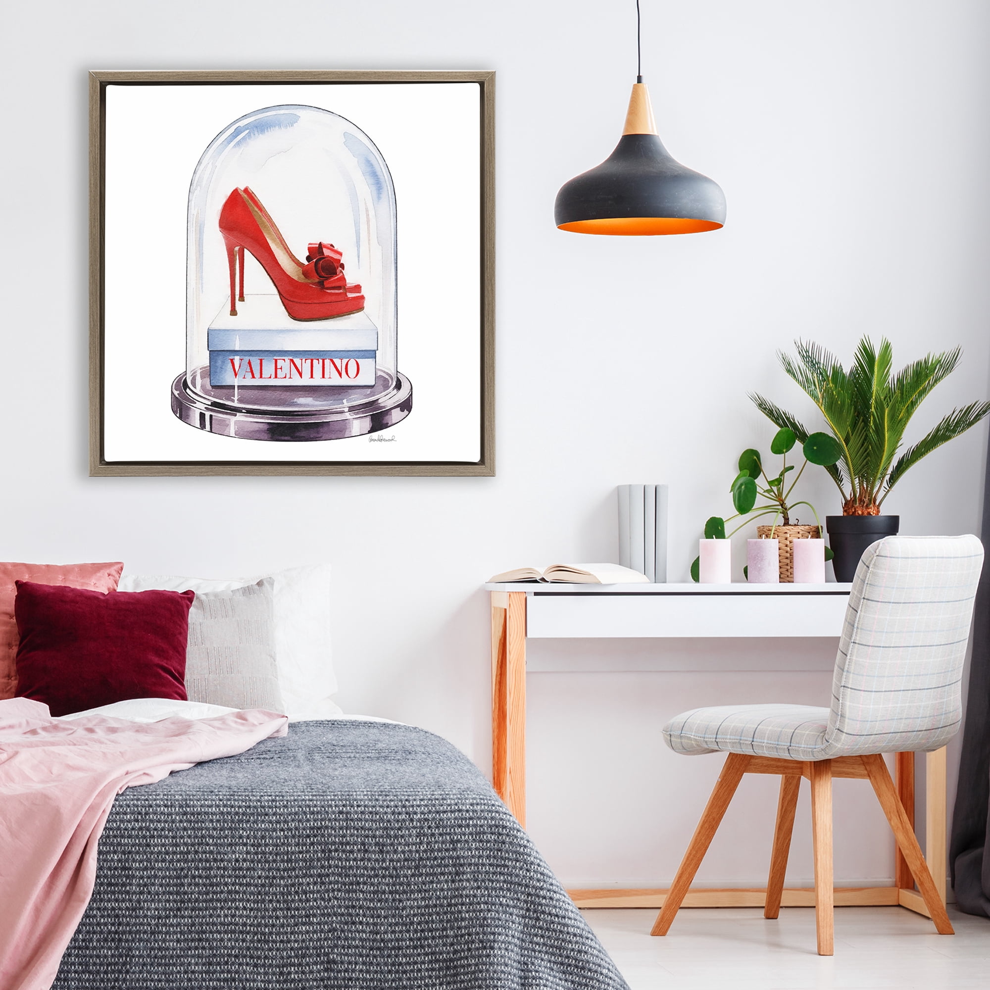 Stupell Industries Red Heels in Bell Jar Brown Framed Floater Canvas Wall Art, design by Amanda Greenwood