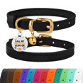 thumbnail image 1 of Collar para gatos Bronzedog de piel con cascabeles extraíbles para gatos, color negro, 1 of 7