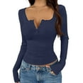 thumbnail image 2 of Women's 2026 Long Sleeve Henley T Shirts Lace Trim Button Ribbed Knit Slim Fit Casual Basic Tops Blouse, 2 of 5