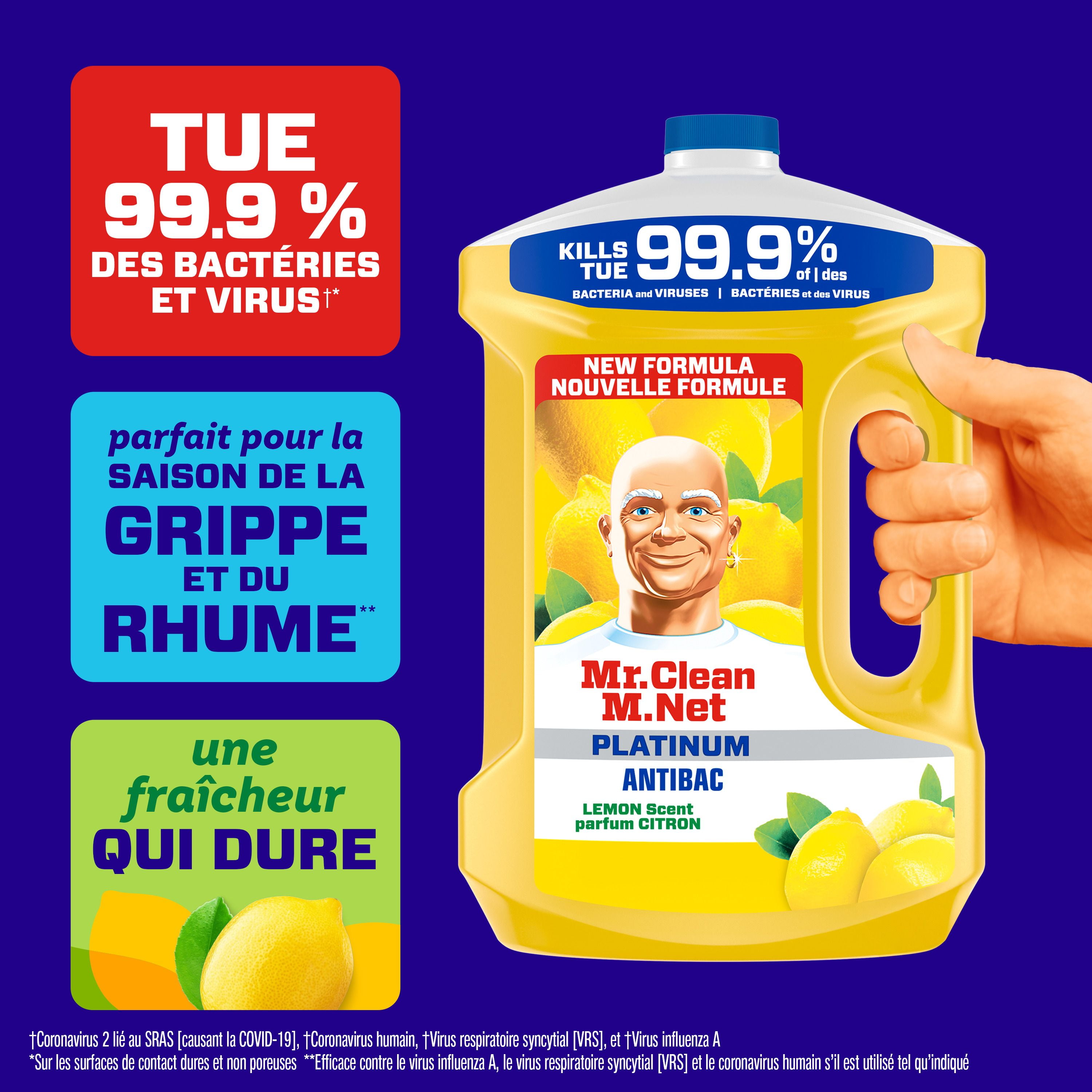 Nettoyant tout usage antibactérien M. Net, nettoyant pour planchers, savon pour vadrouille, nettoyant liquide, Citron, 2,93 L (FRENCH) GOI F&B - Item Short Description