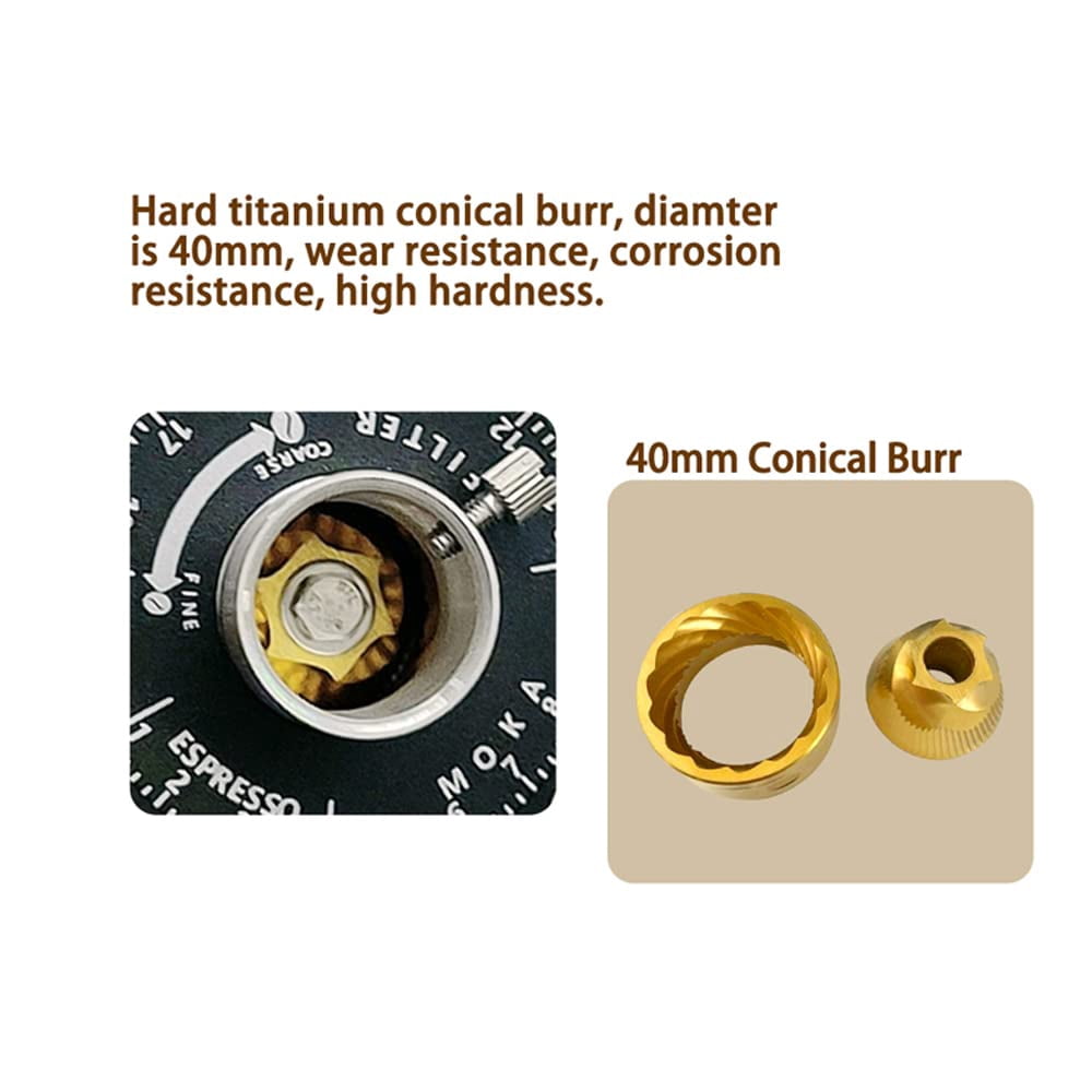 Electric Coffee Grinder - Samll Coffee Bean Mill Machine - 40MM Titanium Burr Metal - 75g Bean Hopper - 19 Gears