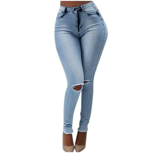 XZNGL Elastic Waist Jeans for Women Fashion Womens Hole Pocket Elastic High  Waist Jeans Pants Casual Bottom High Waist Jeans for Women Womens Pants  Casual Casual Pants for Women 