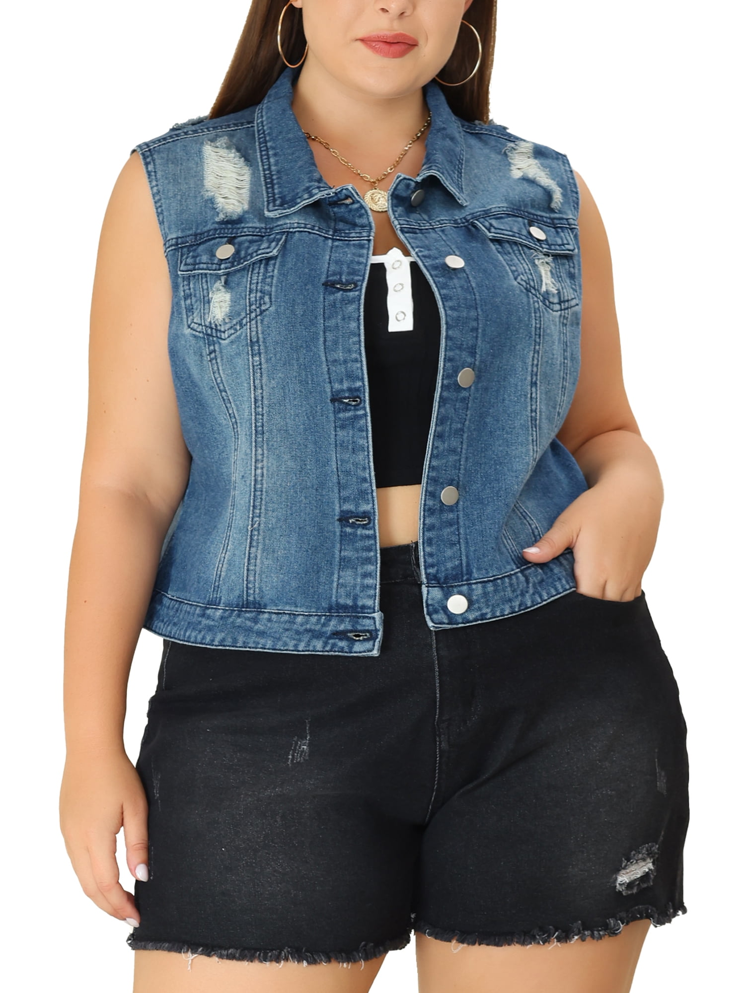 Agnes Orinda Women's Plus Size Fashion Button Sleeveless Denim Vest ...