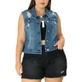 thumbnail image 1 of Agnes Orinda Women's Plus Size Casual Button Sleeveless Denim Vest Jacket 1X Blue Ripped, 1 of 7